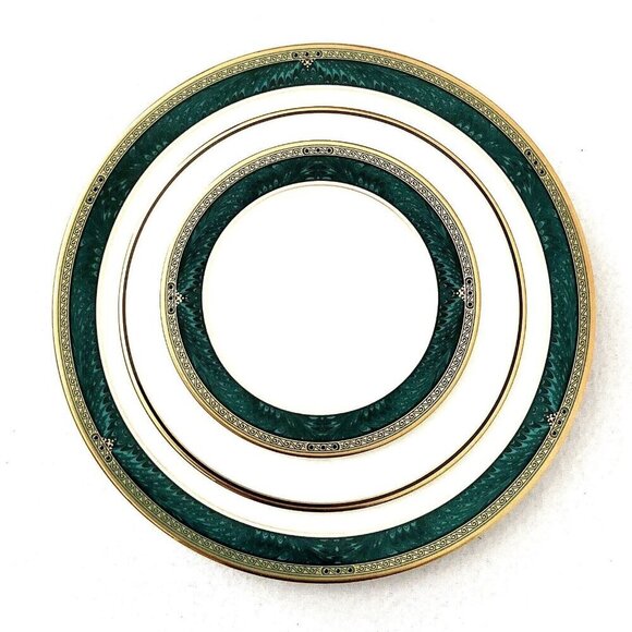 Lenox Classic Modern Dinner Salad Bread & Butter Plates Gold Green Marble Trim - Picture 1 of 12
